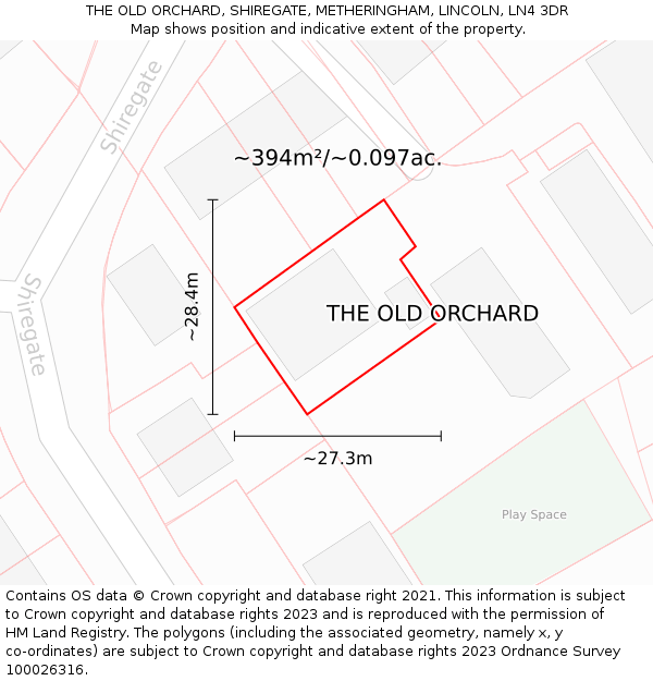 THE OLD ORCHARD, SHIREGATE, METHERINGHAM, LINCOLN, LN4 3DR: Plot and title map