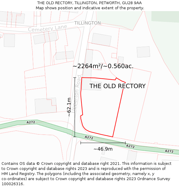 THE OLD RECTORY, TILLINGTON, PETWORTH, GU28 9AA: Plot and title map