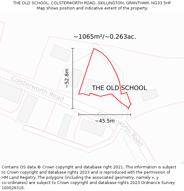 THE OLD SCHOOL, COLSTERWORTH ROAD, SKILLINGTON, GRANTHAM, NG33 5HF: Plot and title map