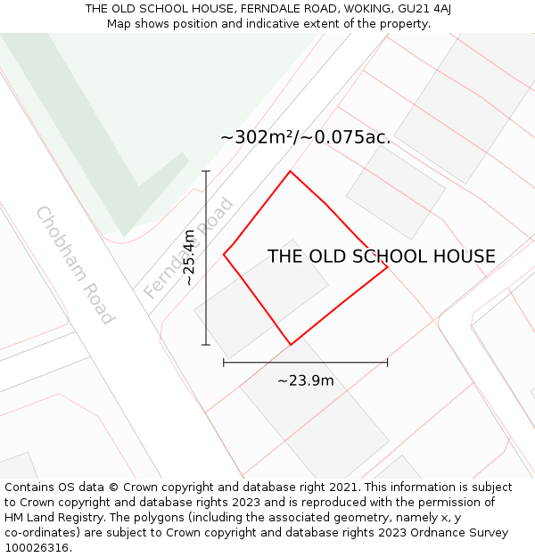 THE OLD SCHOOL HOUSE, FERNDALE ROAD, WOKING, GU21 4AJ: Plot and title map