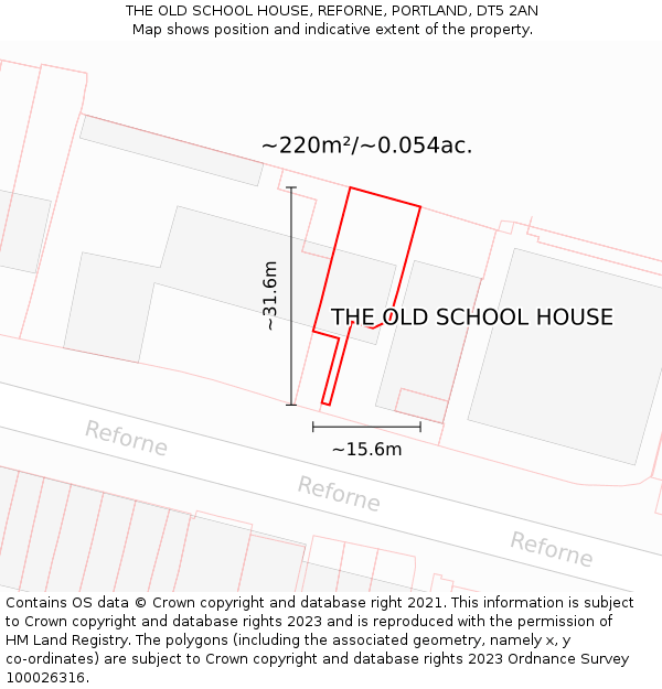 THE OLD SCHOOL HOUSE, REFORNE, PORTLAND, DT5 2AN: Plot and title map