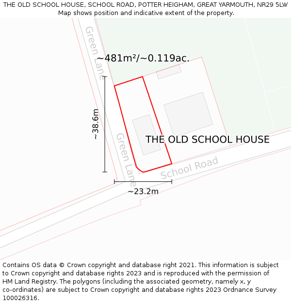 THE OLD SCHOOL HOUSE, SCHOOL ROAD, POTTER HEIGHAM, GREAT YARMOUTH, NR29 5LW: Plot and title map