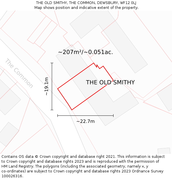 THE OLD SMITHY, THE COMMON, DEWSBURY, WF12 0LJ: Plot and title map