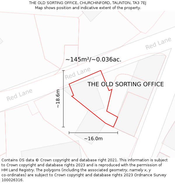 THE OLD SORTING OFFICE, CHURCHINFORD, TAUNTON, TA3 7EJ: Plot and title map