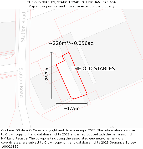 THE OLD STABLES, STATION ROAD, GILLINGHAM, SP8 4QA: Plot and title map