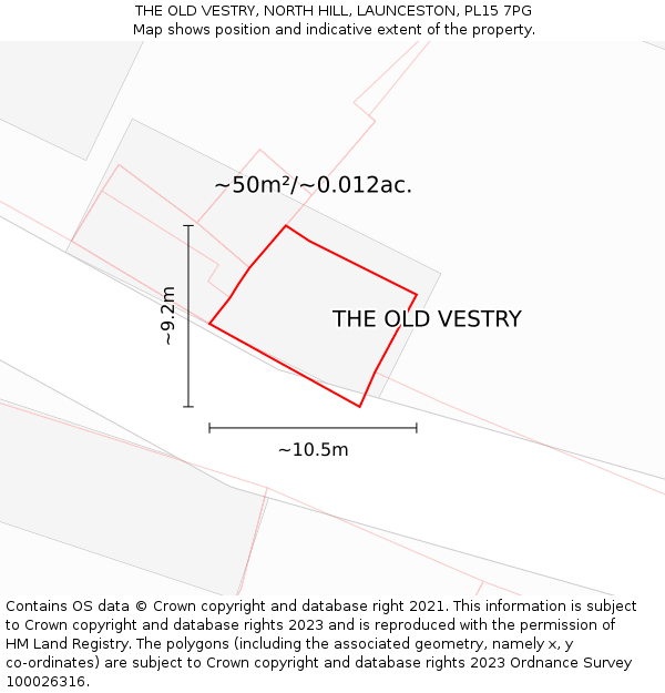 THE OLD VESTRY, NORTH HILL, LAUNCESTON, PL15 7PG: Plot and title map