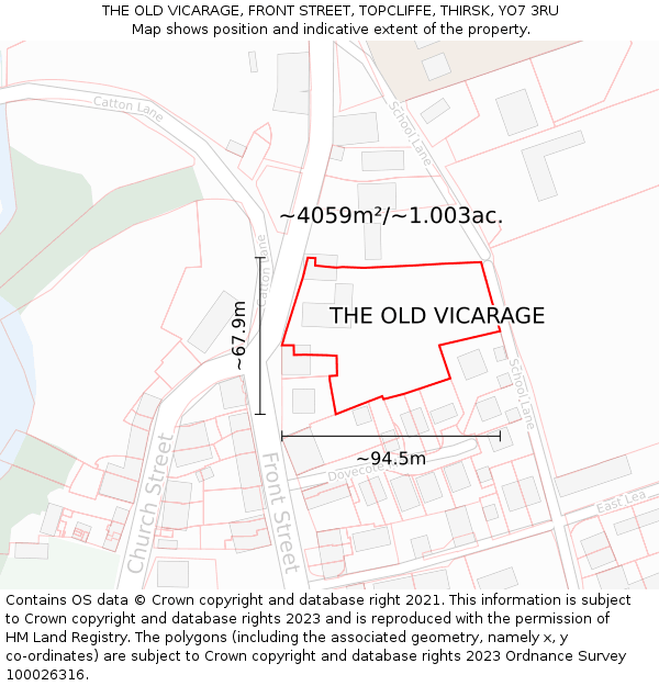 THE OLD VICARAGE, FRONT STREET, TOPCLIFFE, THIRSK, YO7 3RU: Plot and title map