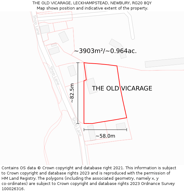 THE OLD VICARAGE, LECKHAMPSTEAD, NEWBURY, RG20 8QY: Plot and title map