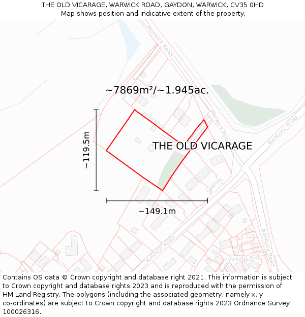 THE OLD VICARAGE, WARWICK ROAD, GAYDON, WARWICK, CV35 0HD: Plot and title map