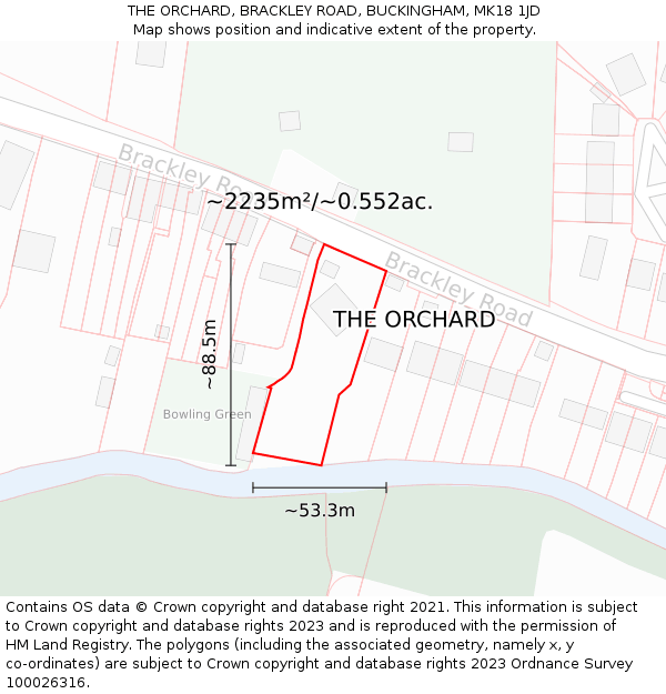 THE ORCHARD, BRACKLEY ROAD, BUCKINGHAM, MK18 1JD: Plot and title map