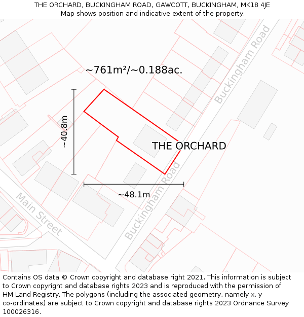 THE ORCHARD, BUCKINGHAM ROAD, GAWCOTT, BUCKINGHAM, MK18 4JE: Plot and title map