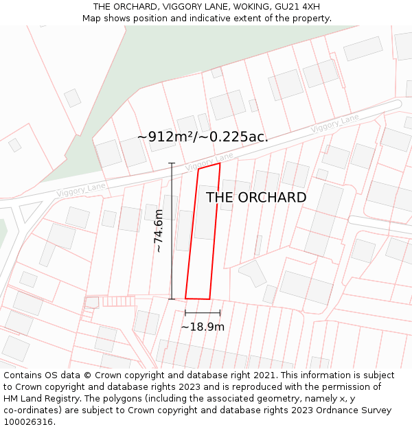 THE ORCHARD, VIGGORY LANE, WOKING, GU21 4XH: Plot and title map