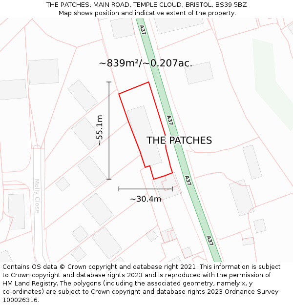 THE PATCHES, MAIN ROAD, TEMPLE CLOUD, BRISTOL, BS39 5BZ: Plot and title map