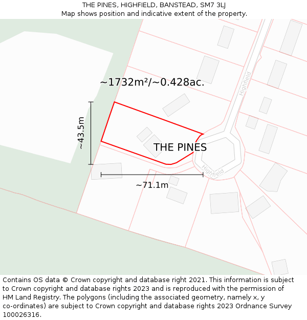 THE PINES, HIGHFIELD, BANSTEAD, SM7 3LJ: Plot and title map