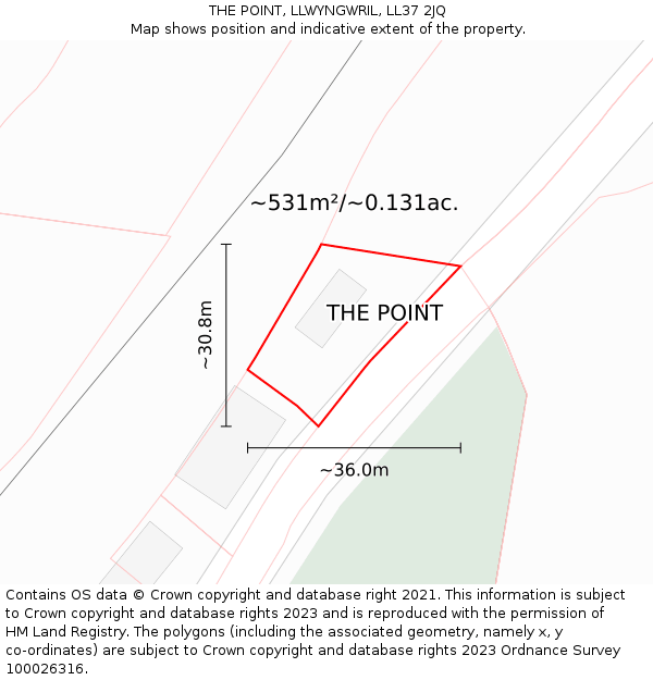 THE POINT, LLWYNGWRIL, LL37 2JQ: Plot and title map