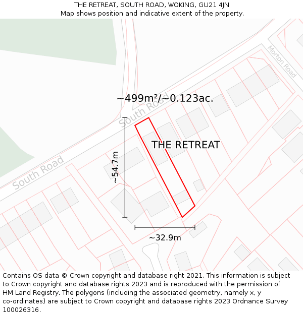 THE RETREAT, SOUTH ROAD, WOKING, GU21 4JN: Plot and title map