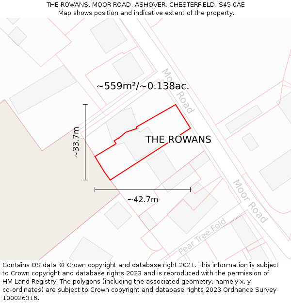 THE ROWANS, MOOR ROAD, ASHOVER, CHESTERFIELD, S45 0AE: Plot and title map