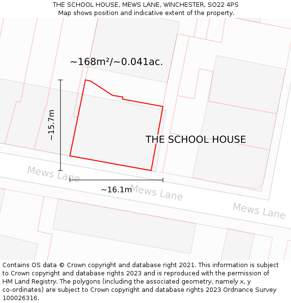 THE SCHOOL HOUSE, MEWS LANE, WINCHESTER, SO22 4PS: Plot and title map