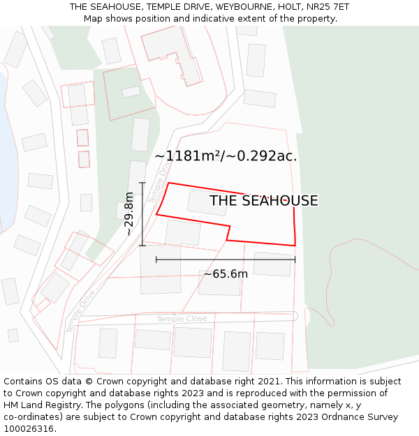 THE SEAHOUSE, TEMPLE DRIVE, WEYBOURNE, HOLT, NR25 7ET: Plot and title map