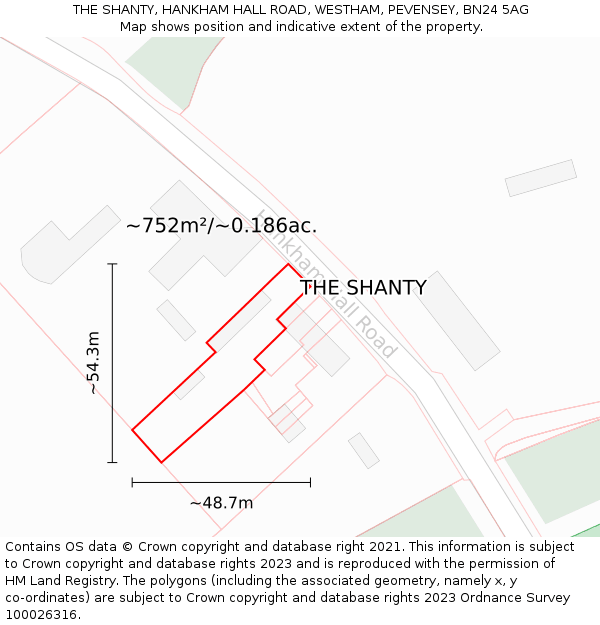 THE SHANTY, HANKHAM HALL ROAD, WESTHAM, PEVENSEY, BN24 5AG: Plot and title map