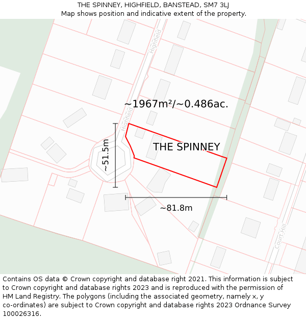 THE SPINNEY, HIGHFIELD, BANSTEAD, SM7 3LJ: Plot and title map