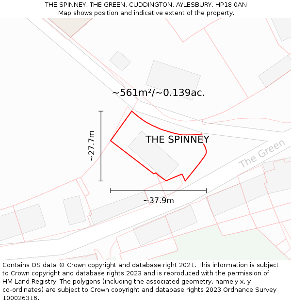 THE SPINNEY, THE GREEN, CUDDINGTON, AYLESBURY, HP18 0AN: Plot and title map