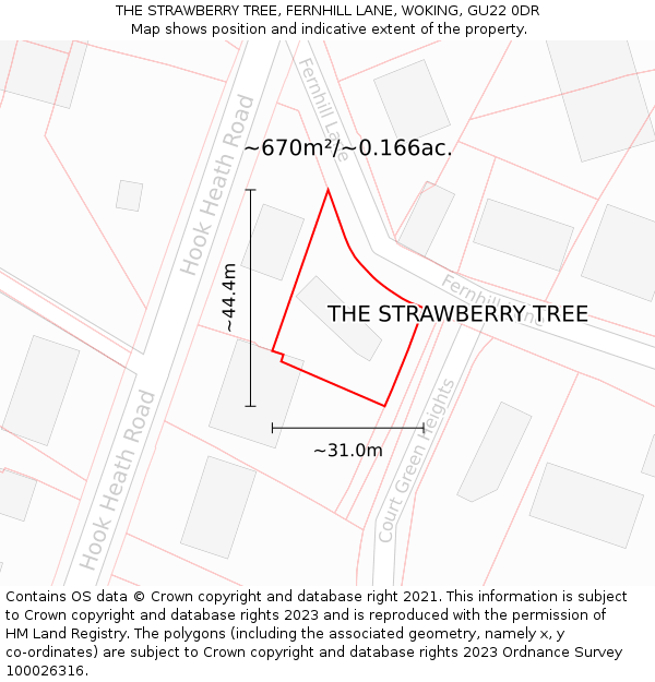 THE STRAWBERRY TREE, FERNHILL LANE, WOKING, GU22 0DR: Plot and title map