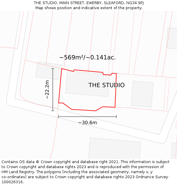 THE STUDIO, MAIN STREET, EWERBY, SLEAFORD, NG34 9PJ: Plot and title map