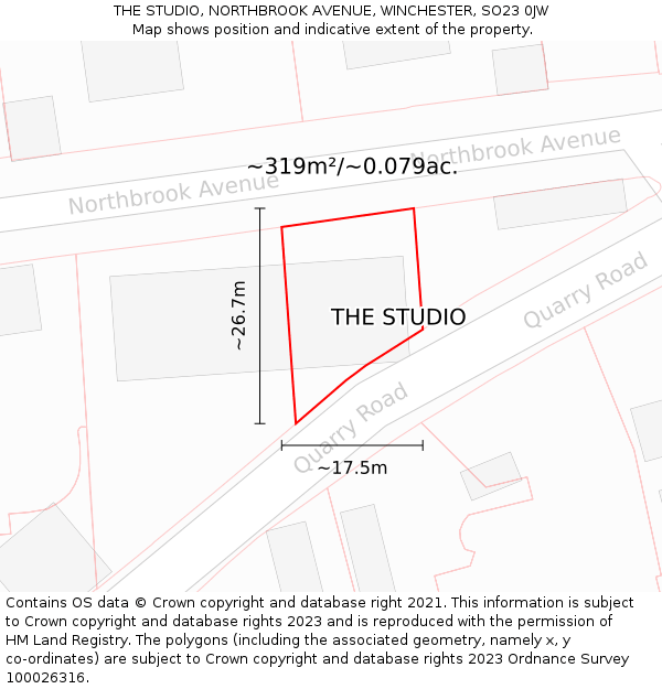 THE STUDIO, NORTHBROOK AVENUE, WINCHESTER, SO23 0JW: Plot and title map