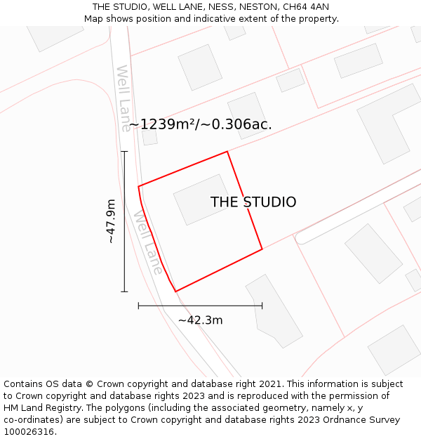 THE STUDIO, WELL LANE, NESS, NESTON, CH64 4AN: Plot and title map