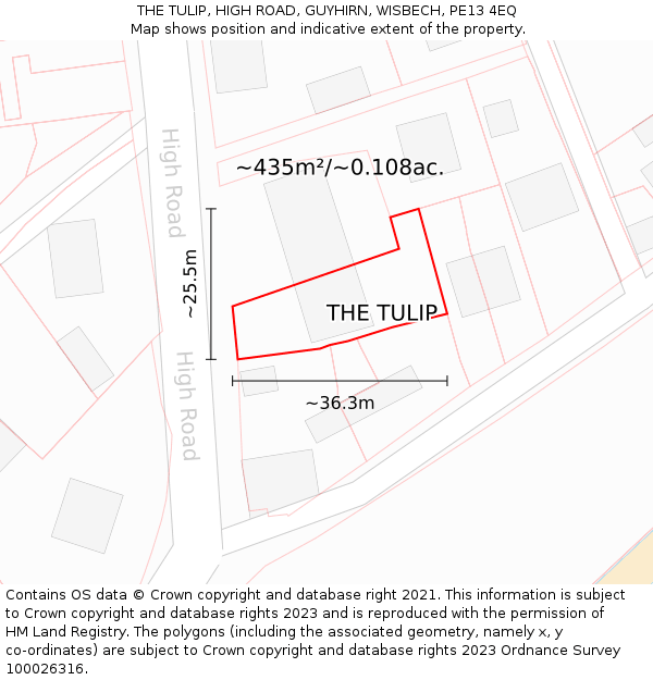 THE TULIP, HIGH ROAD, GUYHIRN, WISBECH, PE13 4EQ: Plot and title map