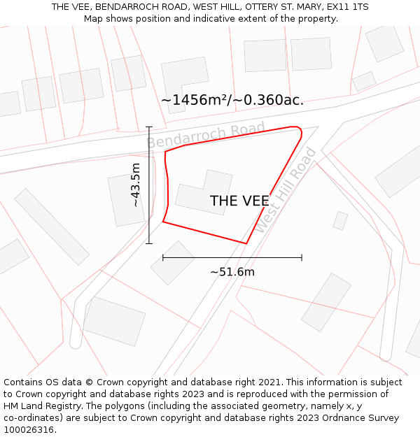 THE VEE, BENDARROCH ROAD, WEST HILL, OTTERY ST. MARY, EX11 1TS: Plot and title map