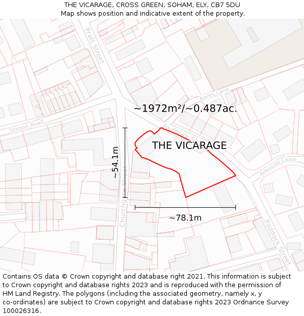 THE VICARAGE, CROSS GREEN, SOHAM, ELY, CB7 5DU: Plot and title map