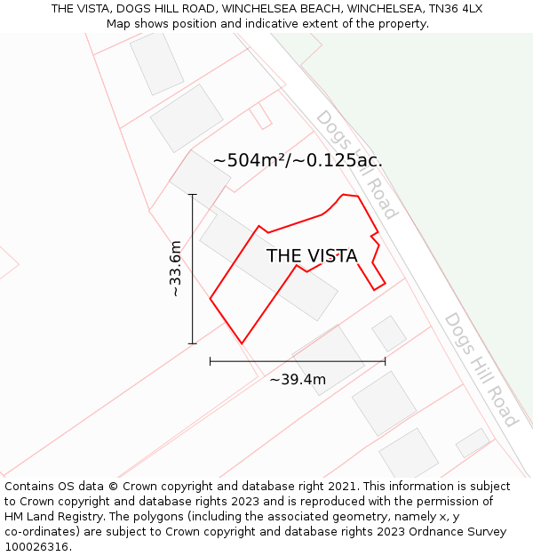 THE VISTA, DOGS HILL ROAD, WINCHELSEA BEACH, WINCHELSEA, TN36 4LX: Plot and title map