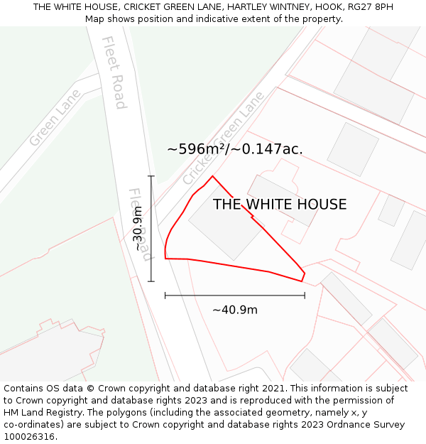 THE WHITE HOUSE, CRICKET GREEN LANE, HARTLEY WINTNEY, HOOK, RG27 8PH: Plot and title map