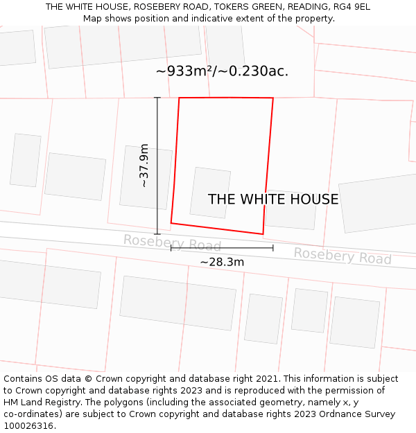 THE WHITE HOUSE, ROSEBERY ROAD, TOKERS GREEN, READING, RG4 9EL: Plot and title map