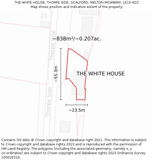 THE WHITE HOUSE, THORPE SIDE, SCALFORD, MELTON MOWBRAY, LE14 4DZ: Plot and title map