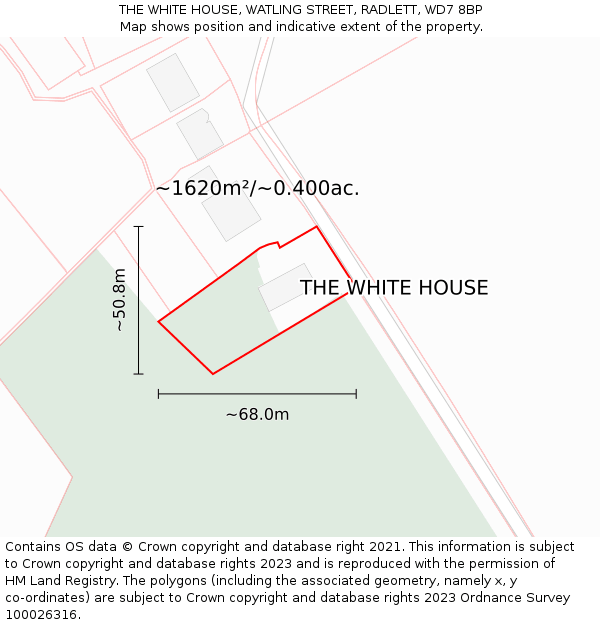 THE WHITE HOUSE, WATLING STREET, RADLETT, WD7 8BP: Plot and title map