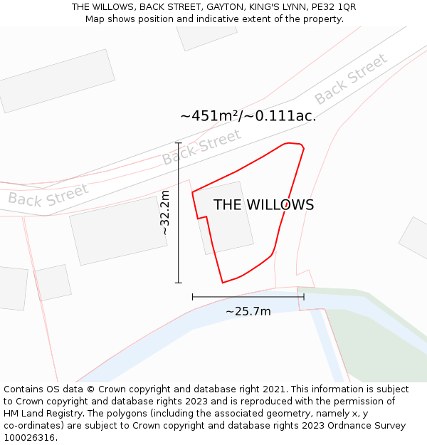 THE WILLOWS, BACK STREET, GAYTON, KING'S LYNN, PE32 1QR: Plot and title map