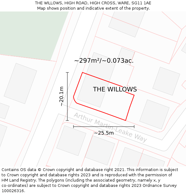 THE WILLOWS, HIGH ROAD, HIGH CROSS, WARE, SG11 1AE: Plot and title map