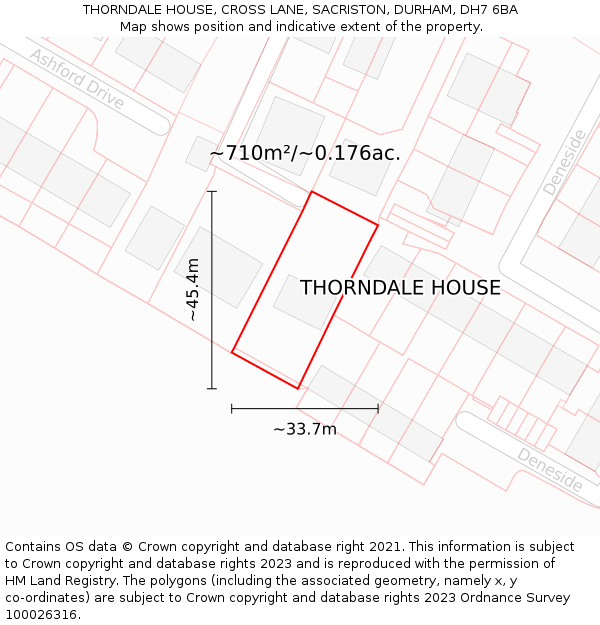 THORNDALE HOUSE, CROSS LANE, SACRISTON, DURHAM, DH7 6BA: Plot and title map