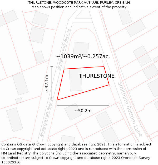 THURLSTONE, WOODCOTE PARK AVENUE, PURLEY, CR8 3NH: Plot and title map