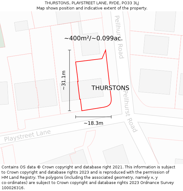 THURSTONS, PLAYSTREET LANE, RYDE, PO33 3LJ: Plot and title map