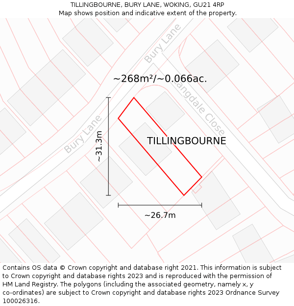 TILLINGBOURNE, BURY LANE, WOKING, GU21 4RP: Plot and title map