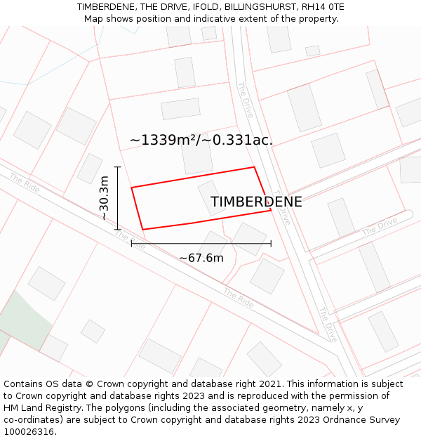 TIMBERDENE, THE DRIVE, IFOLD, BILLINGSHURST, RH14 0TE: Plot and title map