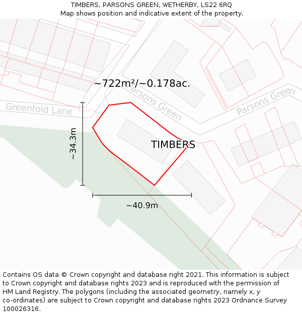 TIMBERS, PARSONS GREEN, WETHERBY, LS22 6RQ: Plot and title map