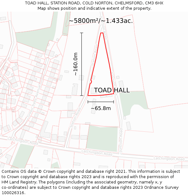 TOAD HALL, STATION ROAD, COLD NORTON, CHELMSFORD, CM3 6HX: Plot and title map