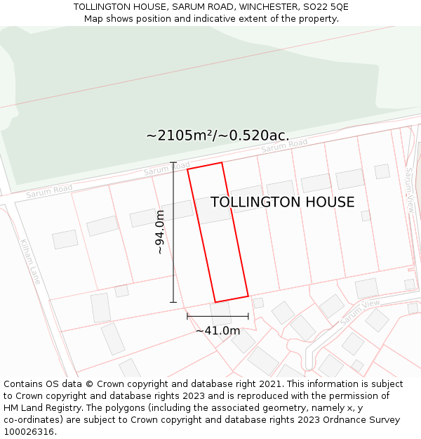 TOLLINGTON HOUSE, SARUM ROAD, WINCHESTER, SO22 5QE: Plot and title map