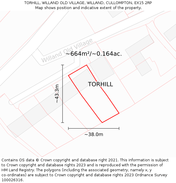 TORHILL, WILLAND OLD VILLAGE, WILLAND, CULLOMPTON, EX15 2RP: Plot and title map