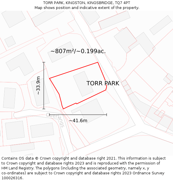 TORR PARK, KINGSTON, KINGSBRIDGE, TQ7 4PT: Plot and title map